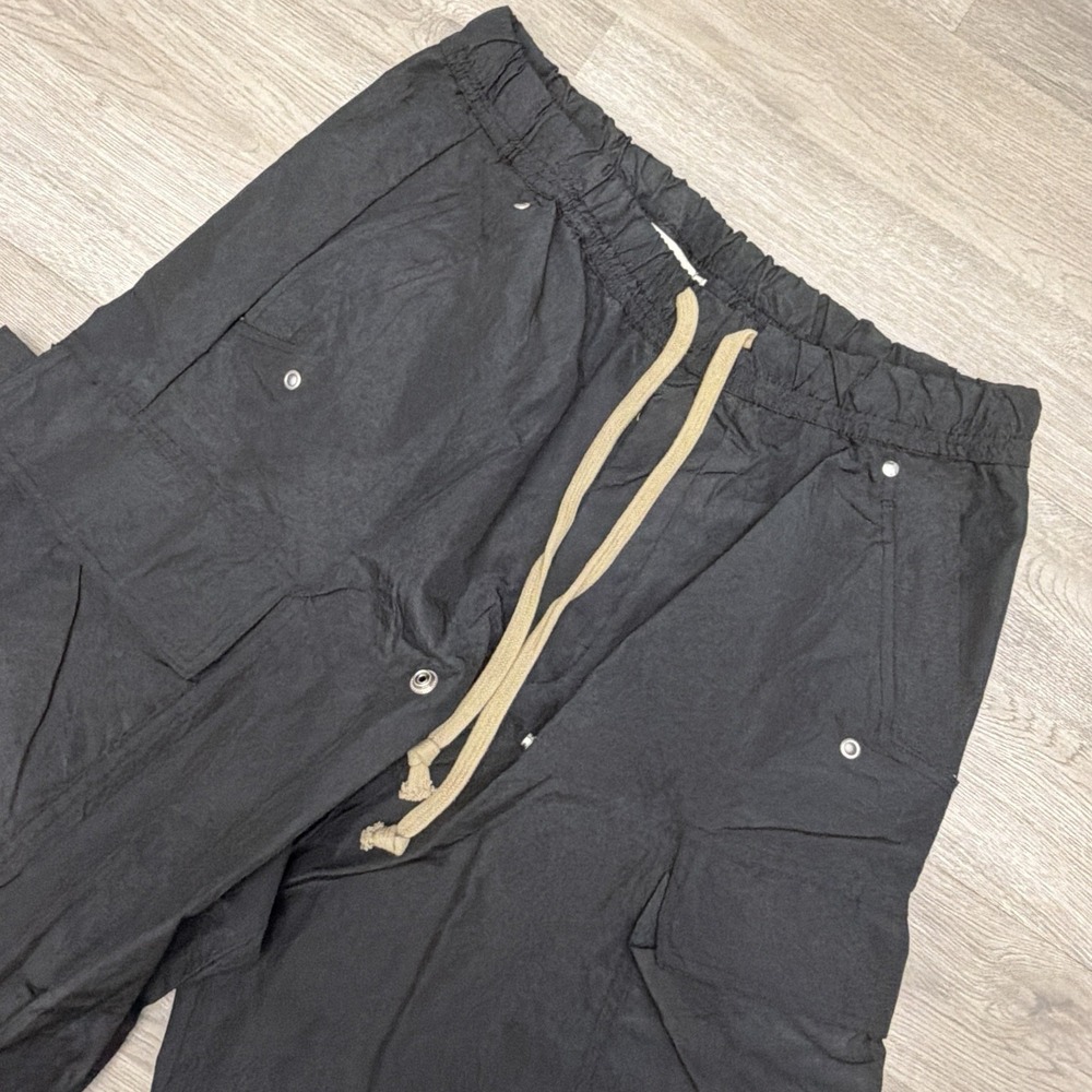 MNML Rave Double Cargo Pants Mens Medium Black Baggy Drawstring Wide Leg